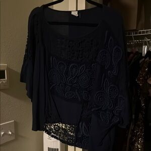 Black Sheer Blouse with Lace Details